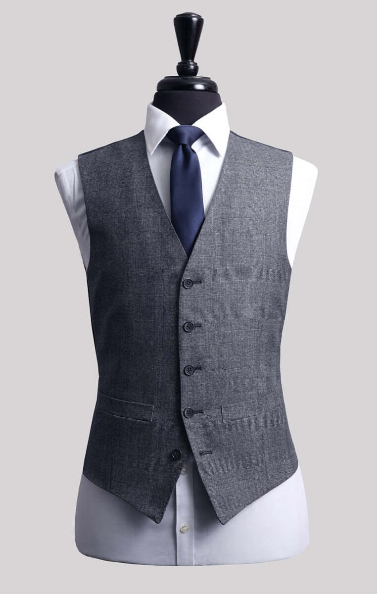 The Minster - Grey & Blue Prince of Wales Check Waistcoat