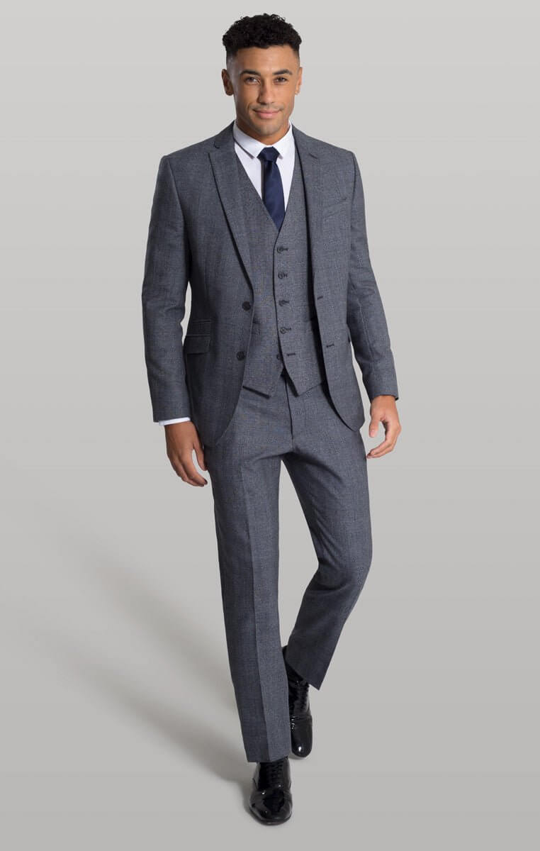 Minster - Grey Blue Prince of Wales Check Three Piece Suit - Tom Percy