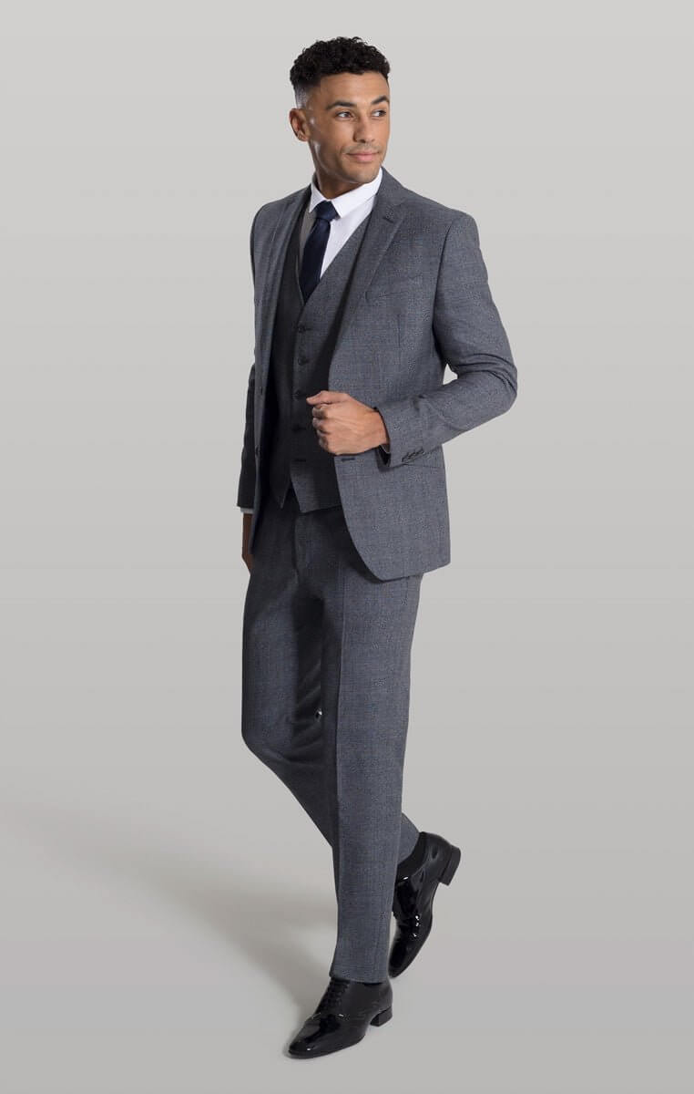 The Minster - Grey & Blue Prince of Wales Check Trousers